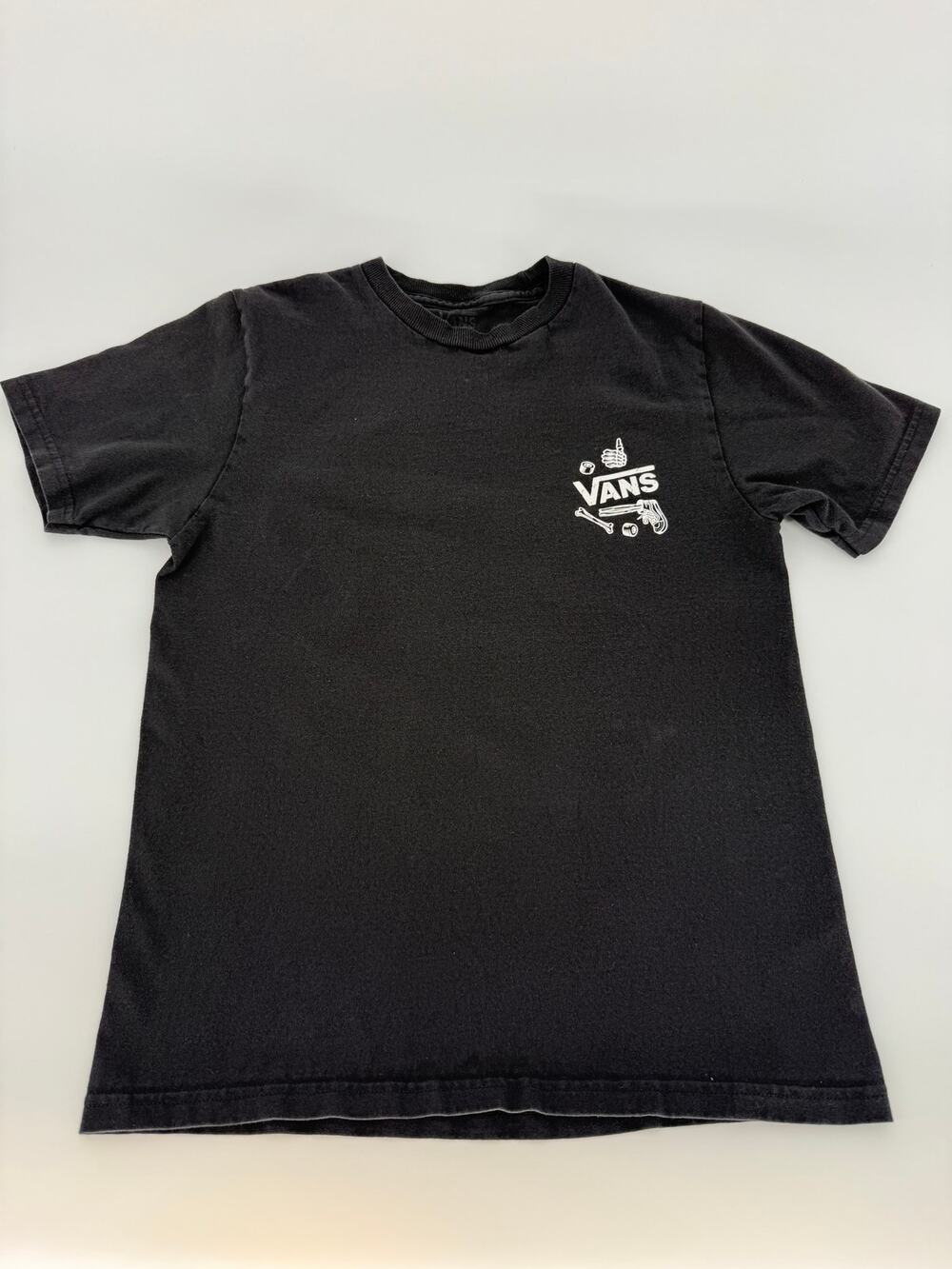 Vans Boys Black Graphic T Shirt Youth Small Off The Wall Skull Skate Logo Tee
